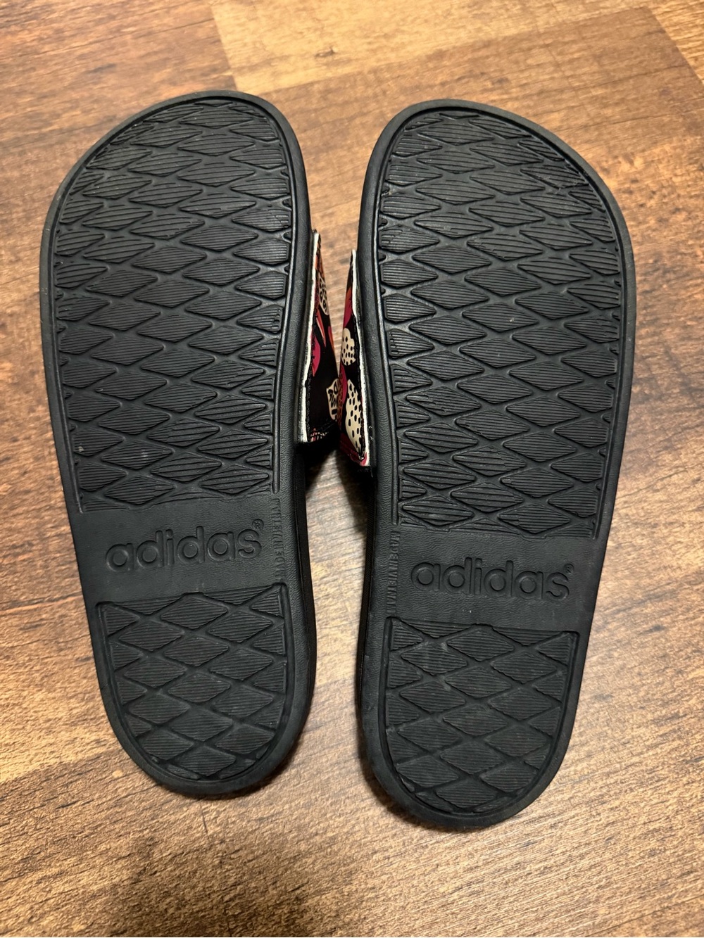 adidas Black Slides with Pink & Coral Floral Strap - Picture 2 of 4